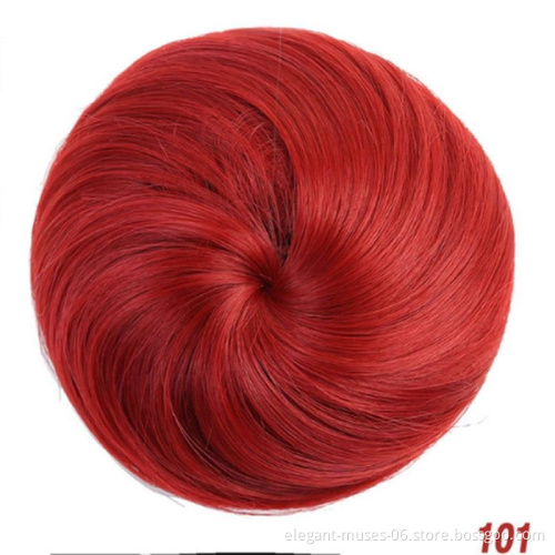 High quality wholesale ladies fashion brown headwear wig knot easy to tie clip in Hair bun hair toupee synthetic extensions